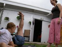 IMGP0333  Pilates session with Leo in our backyard. You will note Sam has a very hand's-on approach to his teaching :)