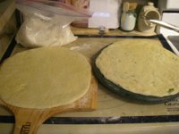 IMGP1762  Dinner that evening for our friend and my client, Wes and his wife Vicky. We made two pizzas, one with rosemary in the dough.