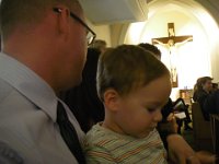 IMGP4961  In the church. Sam was so great. He was the youngest by about a dozen years. The only toddler. He uttered not a peep th entire time. Well, not out of his mouth at least. Shall I reveal this on the web? Ok...I will. He...ahhhemm...let fly with a very long, loud, emission from his rump during a quiet part of the ceremony. We were in the last row, thankfully. But our whole row and the one in front of us was just heaving with laughter. We were trying so hard to be quiet! Dave bit his lip until he drew blood just to stop giggling. Sam knew it was a good performance. He looked up at me with a quiet twinkle in his eye :)