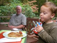 IMGP5260  Yummy pancakes on the deck then a walk through the woods.