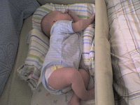ATT00248  Ben sleeping. He rolled from side to back at 3 wks, and from belly to back at 6 wks!