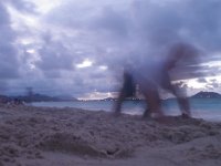 P7040002  Fourth of July fireworks at Kailua Beach. This year they raised the money very quickly to save the fireworks by collecting donations. That's a Ben-blur playing in the sand.