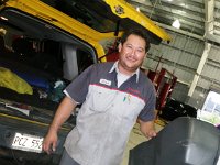 P8280003  AND this really nice guy helped pop a dent out of the truck's bumper after hours on a Friday! Amazing, huh? We're at the dealership trying to get me out of the proverbial dog house. Full story posted on the blog. This was my first incident in literally over 20 years of driving. I am thankful it was just a 2mph bump into mom's car in our tiny driveway, but still...bummer!