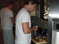 PC250205  Making breakfast - Pannetone French Toast (Dave) and gourmet egg scramble (Doug).
