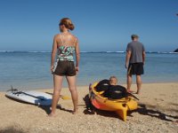 PC260228  Checking out the conditions for all our gear, plotting who will do what first. Ben is ready for paddling!