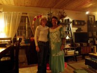 PB300043  Decorating the house for Christmas - mom wears her celebratory mu'umu'u for the festivities!