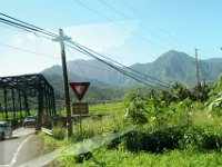 P1020173  One-lane bridges! Sign says "Local courtesy is 5-7 cars"