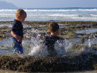 IMGP0028  At North Beach in the late afternoon on a Saturday...the sun popped out so away we went for a fantastic time! It was low tide but the surf was up. The boys had such fun splashing in the little tide pools and I really enjoyed testing out my new camera. Somehow I have managed to wreck yet another shockproof/waterproof/crushproof/freezeproof camera, but within the warranty period this time. So it's away getting fixed (hopefully) and this new one is a different breed - Pentax Optio W80. LOVE IT. Wait 'til you see...all of these are snapshots with autofocus only, no special settings.