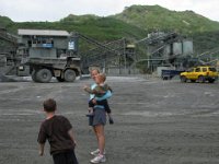IMG 0065  We also popped into the quarry to show Ben real hauler trucks. He is soooo into driving trucks right now and throws a tantrum when he isn't allowed to "drive" our truck. See him pointing? And Sam peering carefully?