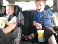 IMGP1388  Tired tired Ben barely downing his smoothie, Sam being a ham, and sand all over these guys :) Happy morning :)