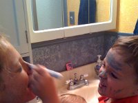 spring fever  Well, it was a grey day out so we need to brighten it up a bit. What about markers on the face? Sam can be a narwhal, mommy a dolphin, Gramma a...