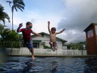IMGP0114  And a pizza pool party at night for moms with deployed spouses. Here is Sam with his long-time buddy Mikko Dakota. Fun boys!