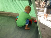IMGP0405  Sam banged in the tent stakes all by himself this time and helped secure the rainfly, which is hard to do in the wind. He is getting very very helpful (although he really wanted to hunt millipedes at the time).