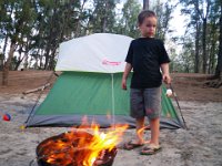 IMGP0425  Sam loves this picture! It looks like the fire is reaching to his shorts! His expression seems to be saying "Uh, mom, my shorts are getting a little warm. But I think my marshmallow is done."