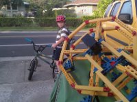 IMAG0151  Another massive creation going to school in my "roof rack". It's a working ferris wheel! See the black box? That's a motor!
