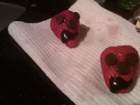 IMAG0163  To cheer some sick boys up I made these for dessert. Droolie, slobbery strawberry pirates.
