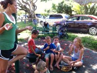 playground  Meeting our good friends at the playground. Tamara perches like a bird of paradise :)