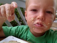 IMAG0531  Typical Ben eating. He is SUCH a mess. This is egg salad.
