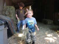 IMGP4660  After 6 hours of trimming, chopping, hauling logs to cover, sweating, webs in my hair again, off we went to a friend's 5 yr birthday party at a horse farm. What a great time! Sam picked out this outfit himself. I had chaps on, too!