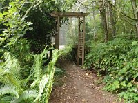 IMGP4736  I just turned around from that last shot and took this one of a second little gate showing the driveway entrance and the road. I insisted on bringing that little arbor from Hawaii. I am glad we did. It looks great there with the little cedar fence and gate.