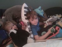 IMAG0830  Boys not feeling well, so all tucked into "the nest."