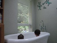 IMGP4851  Enjoying the view. Then PB/J and salad and grapes for dinner. Their request (no Tam, I did not serve it in the tub this time!!) Since it is DAVE's soaker tub, we do try to be somewhat formal about soak time. For now anyway. Things could change with time...