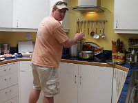 IMGP6446  Dave making some pasta and sausage for an impromptu dinner with Randy and Krissie. Randy is Sam's guitar teacher.