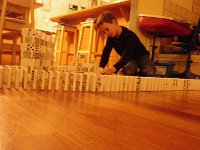 IMGP7732  Sam is really into building enormous domino structures right now. He has 192 dominoes in a huge bin. He builds pyramids and towers, then topples them after a whole-family count-down.