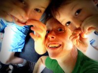 Pic-05112013-006  Three-head shot with my very small dumb-phone camera - no easy feat! I am crammed into the truck in the back seat to get this!