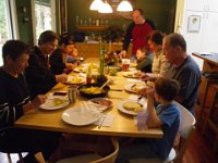 IMGP0110  Welcome Isabella, Mary, Doug and Gramma (on left) and Mama Cari and Richard on the right! This is breakfast the first day (Sunday) of their week-long visit to our house.