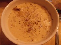 IMGP9971  A closeup of the soup. Recipe on the web from Ingunn. Dave modified it a bit and put in some bacon and potatoes.