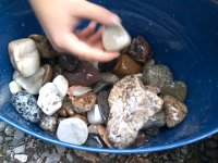 Pic-09212013-001  These are the rocks coming out of the tumbler! So fun to see them get polished up. They are really really pretty even though they are just "average" rocks coming out of Sam's pit or the beaches. He cracks them open and then we tumble some of them. This reminded me of what editing is as I see it - bringing out the beauty of raw material.
