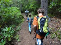 DSC01587  Now we're on the trail working it off! This is a big hike for the boys - 8.2 miles roundtrip and 2900 ft elevation gain. If you use a conservative rule of thumb (2 miles per hour plus an hour for every 1000 ft elevation) then it should take us 7 hours. But we rarely take that long. We will just have to see how it goes!