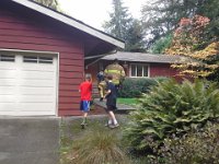 20141020 143742  Now getting into Ian's house via a window since his garage door opener didn't have power.