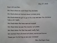 20150611 084617  A nice note from Kindergarten classes who came to visit!