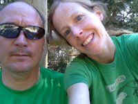20150704 164111  At the mini tournament on July 3, we matched - both in orange. Totally unplanned. We can't plan ANYTHING, much less go along with a plan to coordinate shirts! Then the next day look what we're wearing - both green!