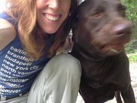 20160704 172506  Trying to take a selfie with Coco the Lab...balanced on a log. Whew!