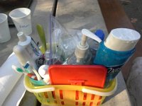 20160816 084003  Portable toiletries for lenses, teeth, hand cleaning, washing...we're hobos from 8/1 to 9/13 (6 weeks?) so it is handy to have something you just carry in to your new abode, wherever that is.