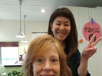 DSC 0655  Now I'm at MaSa getting my hair cut! Normally I'd do this at home, myself, but I decided to humor Dave with a professional cut and get an adventure in as well. I jogged 9K out to the place where I normally get off the bus and as luck would have it, she had time to take me!